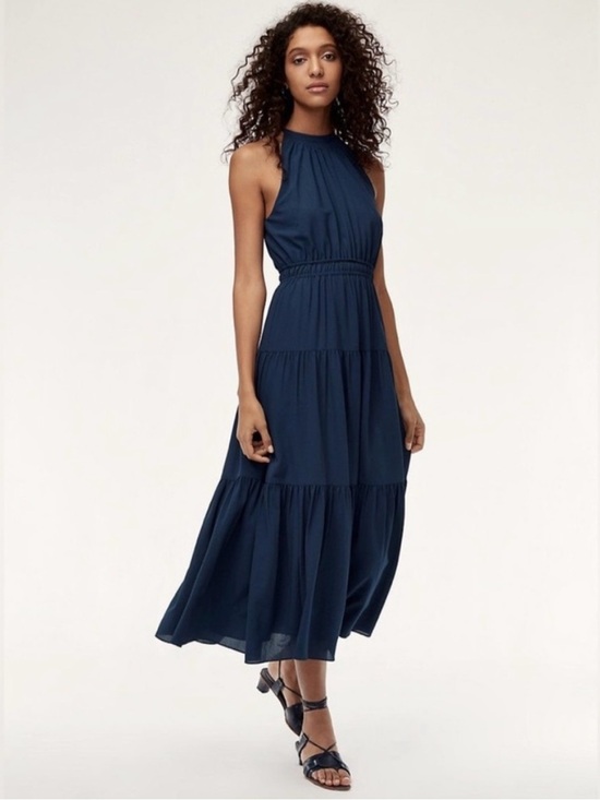 Wilfred Dresses & Skirts - Wilfred Tiered Halter Maxi Long Dress in Navy